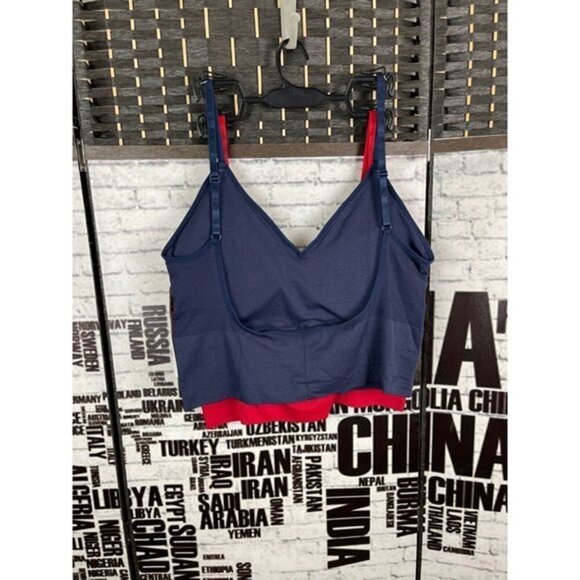 Fila XL (2) Red & Blue Logo Seamless V-Neck Removable Pads Longling Comfort Bras - Picture 2 of 6